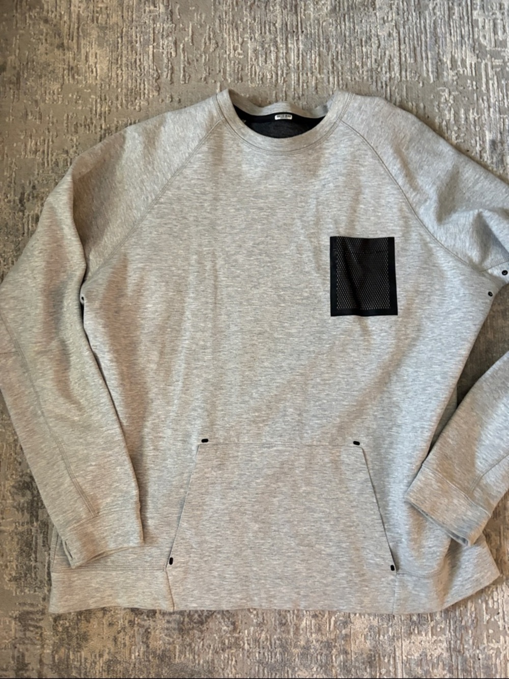 Karl Lagerfeld Gray Crewneck Sweater with Black Mesh Pocket